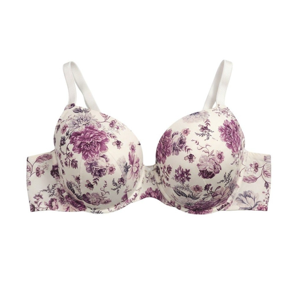 Torrid Perfect Coverage Bra Womens 46C Cream Purple Floral Lightly Lined Smooth